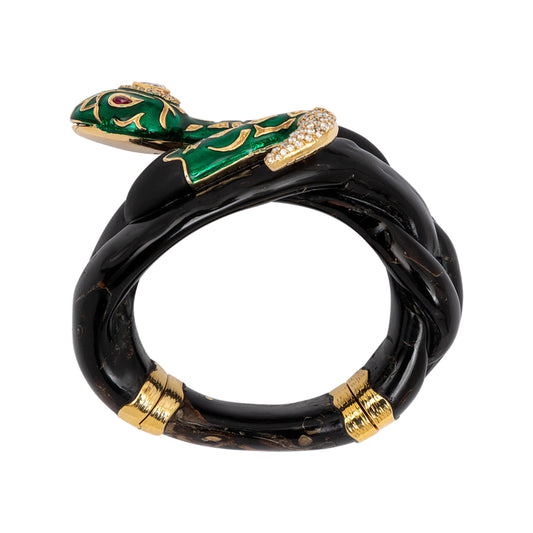 The Green Serpent Bangle with Diamond & Ruby Eyes