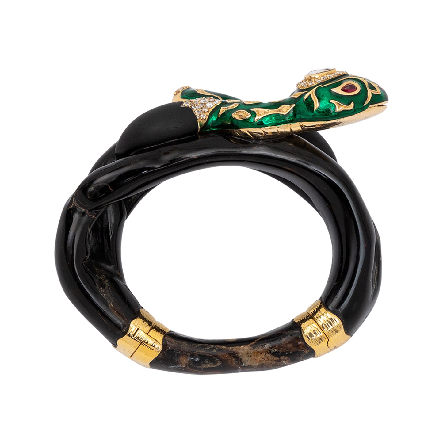 The Green Serpent Bangle with Diamond & Ruby Eyes