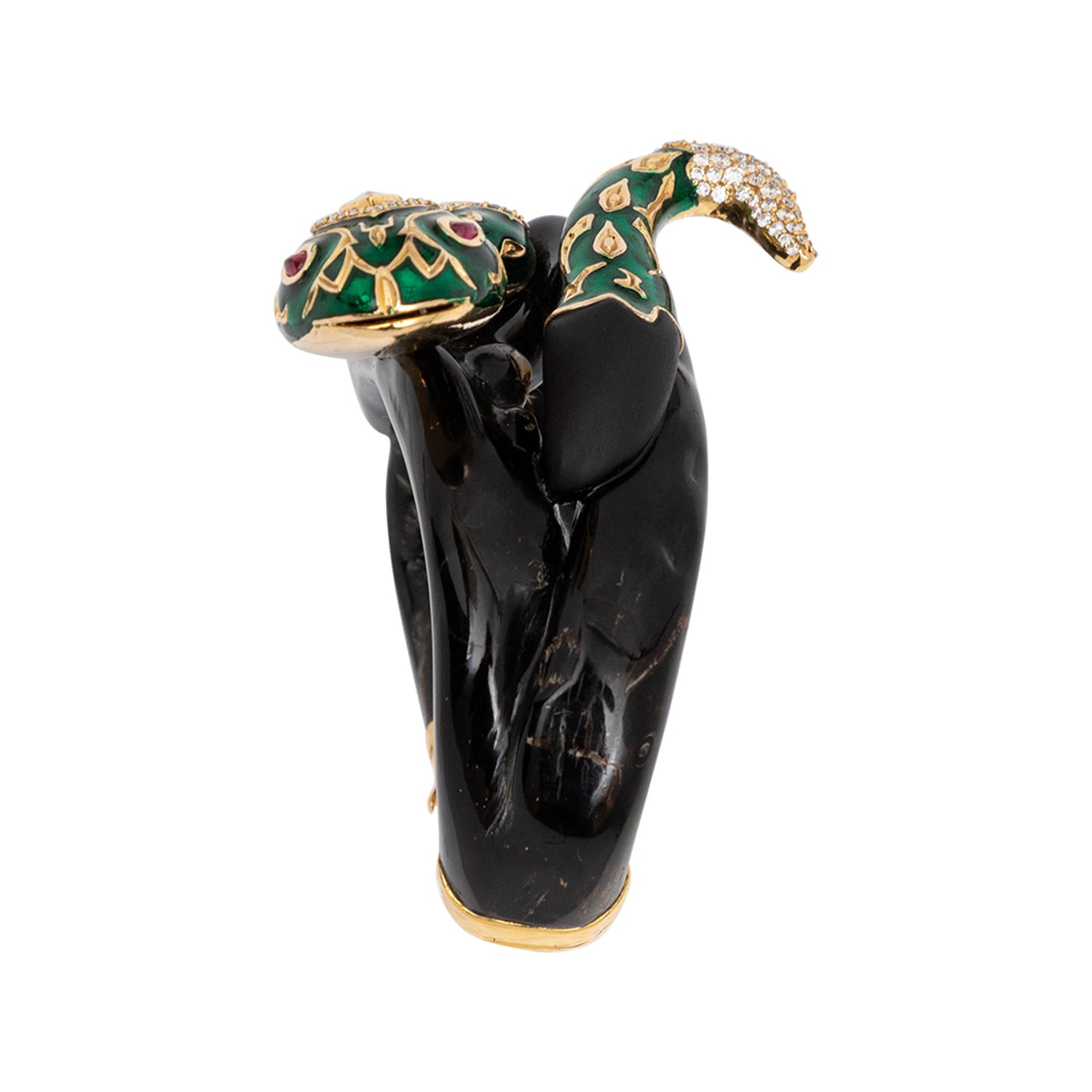 The Green Serpent Bangle with Diamond & Ruby Eyes