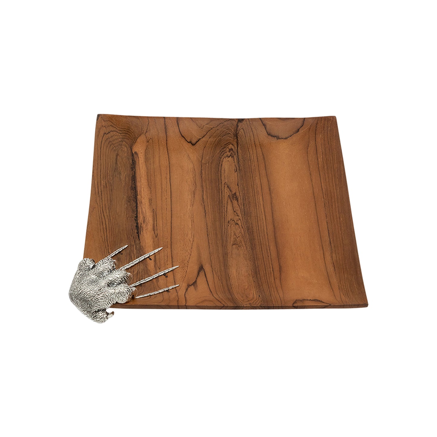 Teak Plate with Silver Tiger Claw