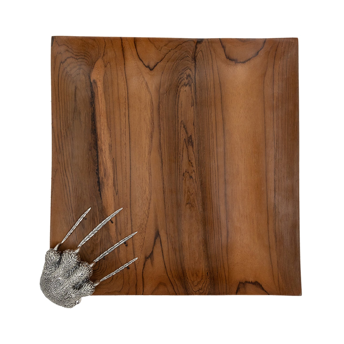 Teak Plate with Silver Tiger Claw