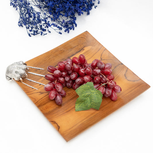 Teak Plate with Silver Tiger Claw