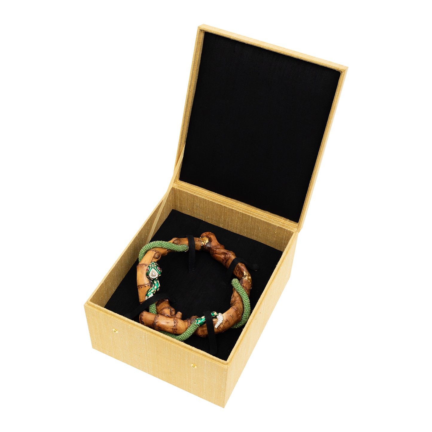 Bamboo Necklace with Green Enamel Snake