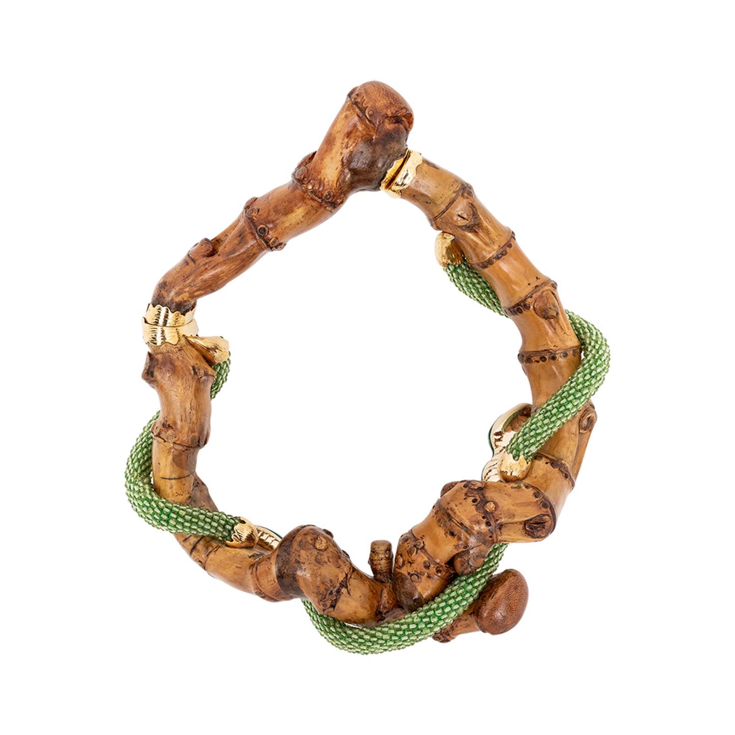 Bamboo Necklace with Green Enamel Snake