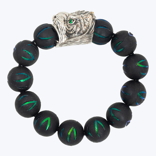 Tiger Bracelet with Scarab Inlaid Ebony Beads and Tsavorite