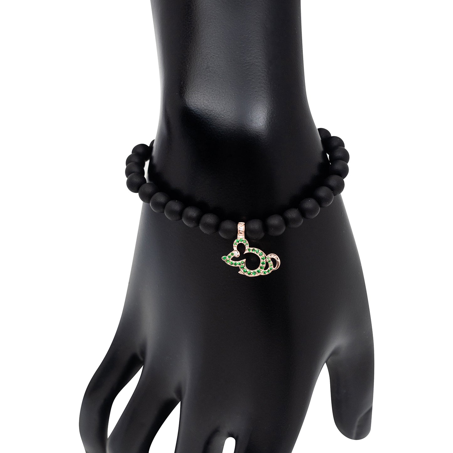 Rat Charm Ebony Bead Bracelet with Diamonds & Tsavorites