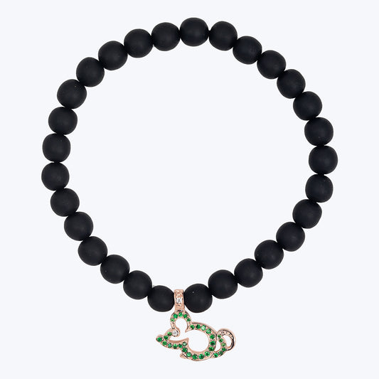 Rat Charm Ebony Bead Bracelet with Diamonds & Tsavorites