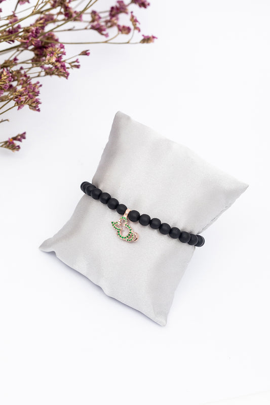 Rat Charm Ebony Bead Bracelet with Diamonds & Tsavorites