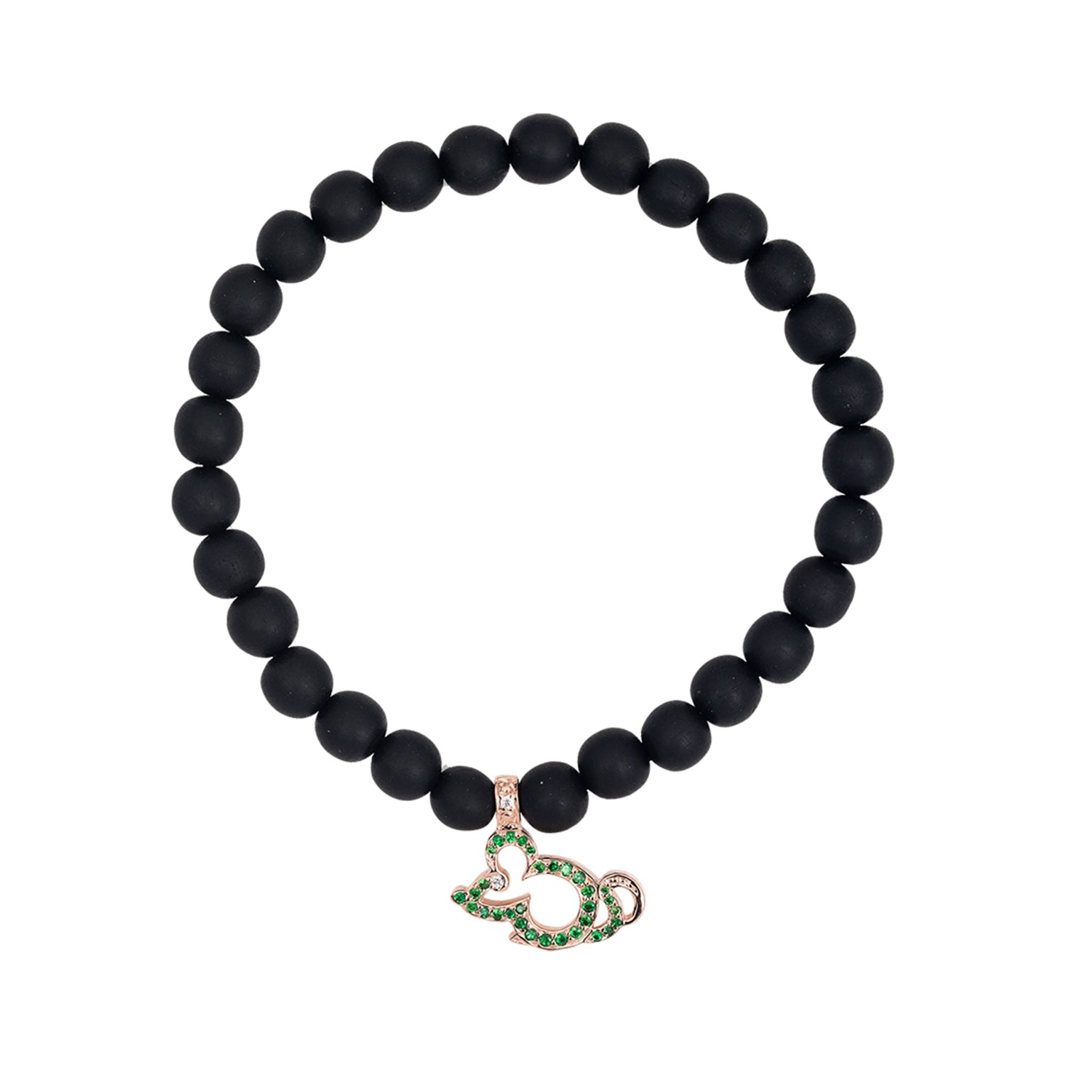 Rat Charm Ebony Bead Bracelet with Diamonds & Tsavorites