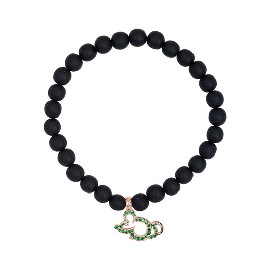 Rat Charm Ebony Bead Bracelet with Diamonds & Tsavorites