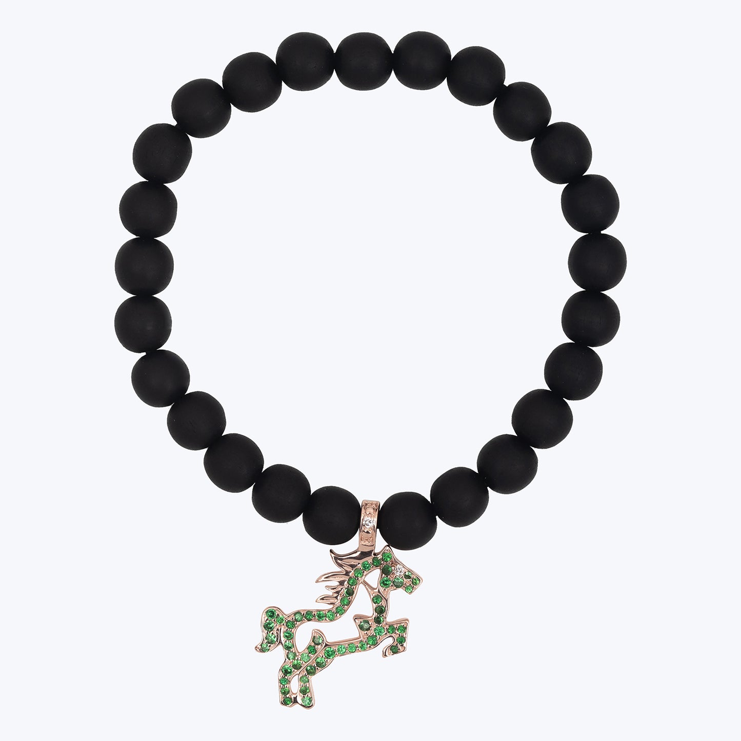 Horse Charm Ebony Bead Bracelet with Diamonds & Tsavorites
