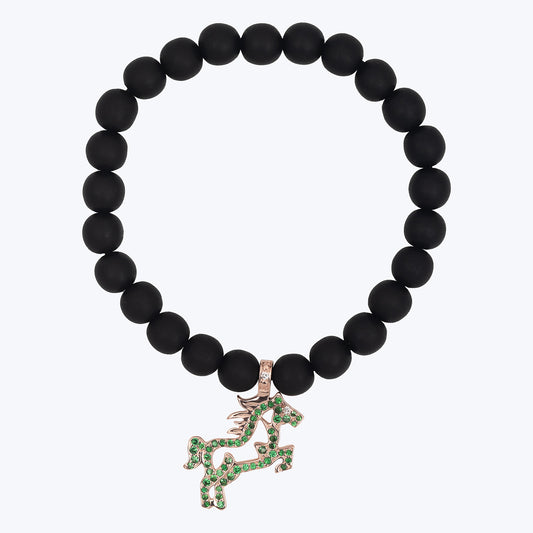 Horse Charm Ebony Bead Bracelet with Diamonds & Tsavorites