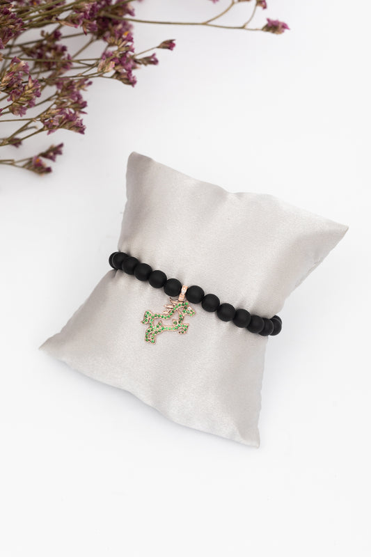 Horse Charm Ebony Bead Bracelet with Diamonds & Tsavorites
