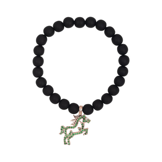 Horse Charm Ebony Bead Bracelet with Diamonds & Tsavorites