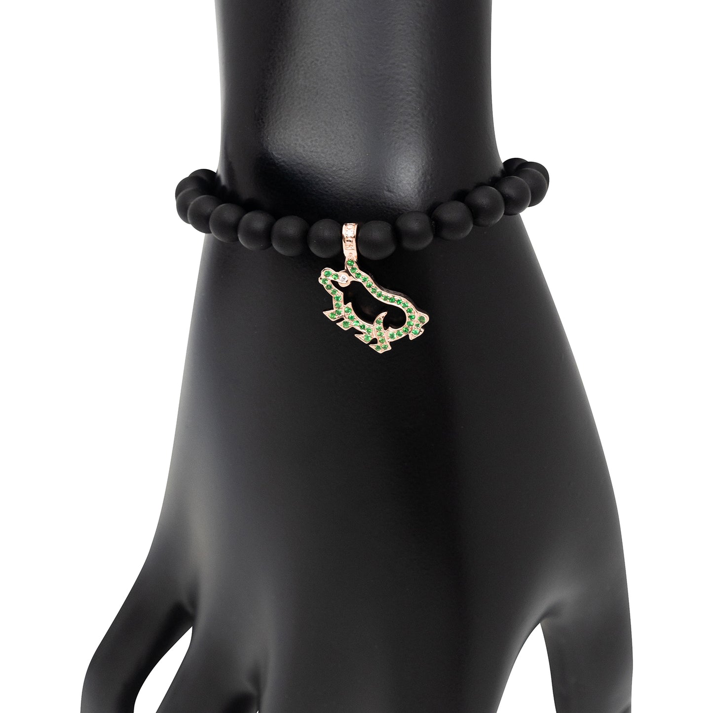 Pig Charm Ebony Bead Bracelet with Diamonds & Tsavorites
