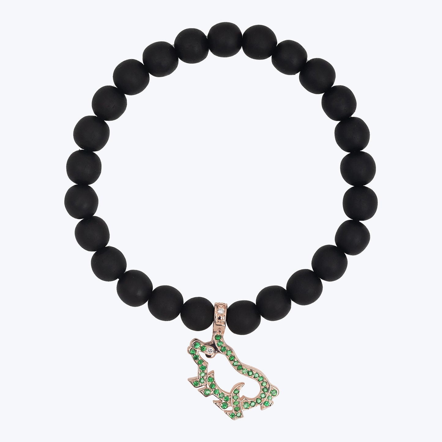 Pig Charm Ebony Bead Bracelet with Diamonds & Tsavorites