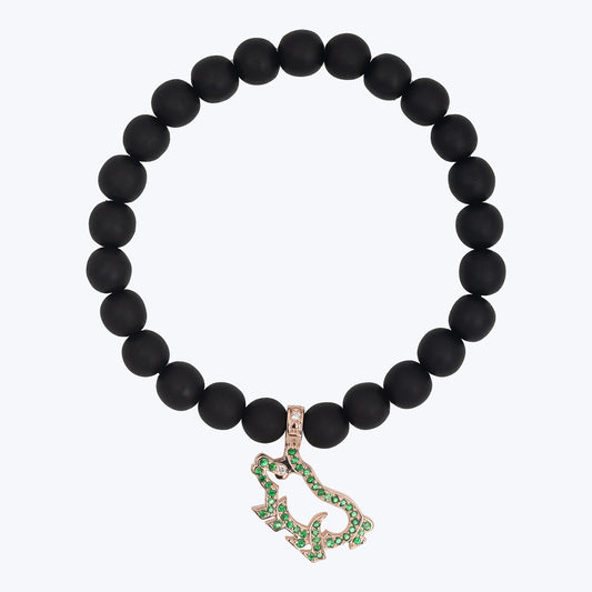 Pig Charm Ebony Bead Bracelet with Diamonds & Tsavorites