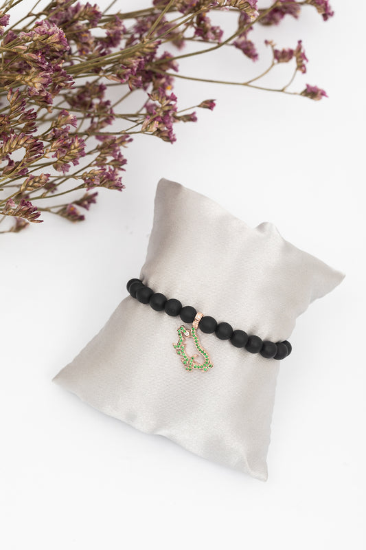 Pig Charm Ebony Bead Bracelet with Diamonds & Tsavorites