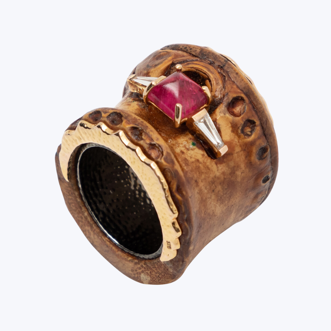 Bamboo Ring with Pink Tourmaline and Diamond