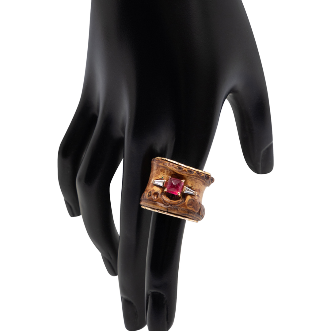 Bamboo Ring with Pink Tourmaline and Diamond