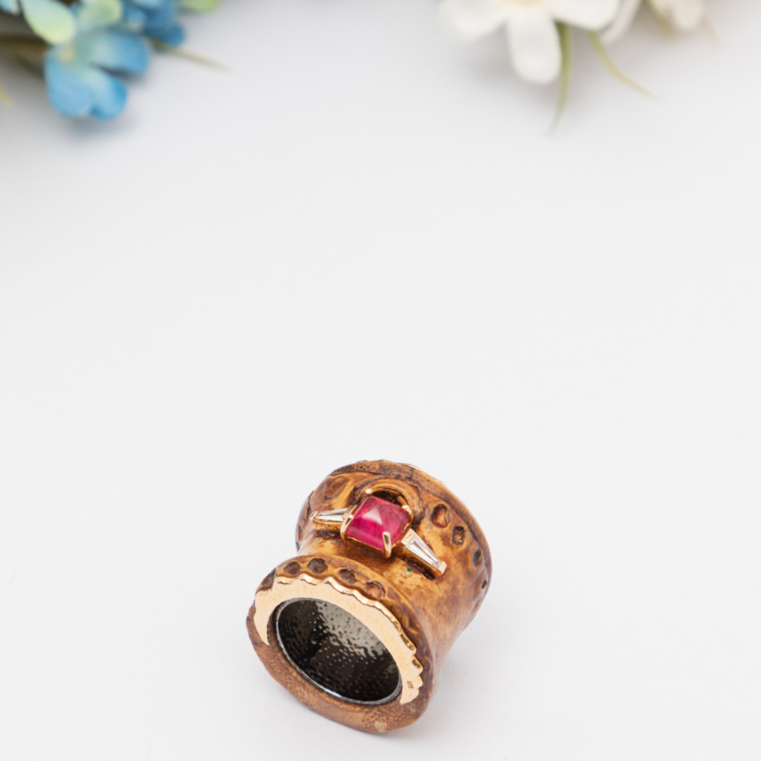 Bamboo Ring with Pink Tourmaline and Diamond