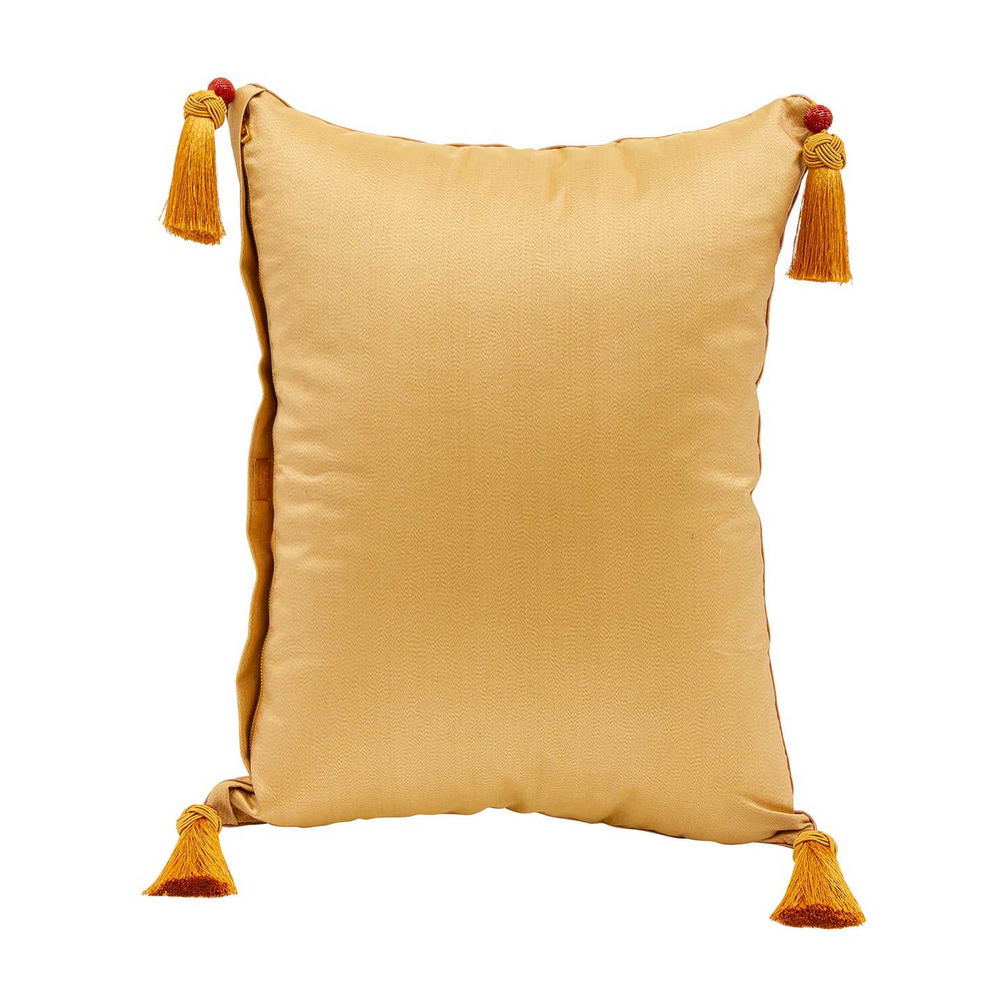 Gold Cushion with Couple Bird, Red Lacquer Bead and Tassels