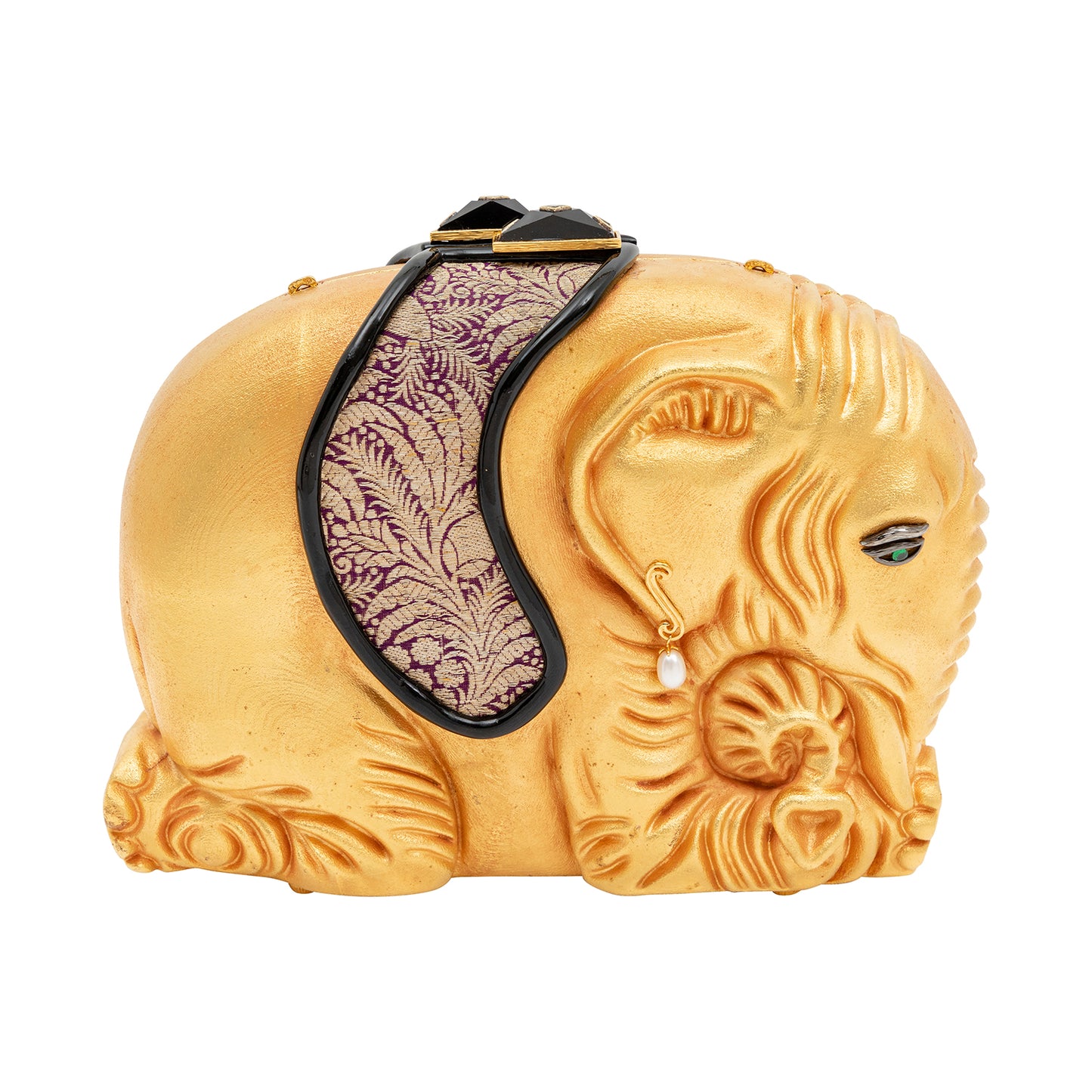 Golden Elephant Handbag with Tsavorite , Onyx and Pearl