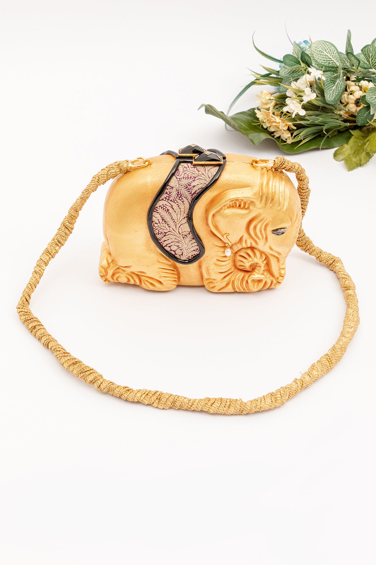 Golden Elephant Handbag with Tsavorite , Onyx and Pearl