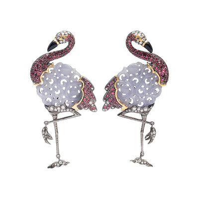 Playful Flamingo Lavender Jade Earrings with Diamonds and Pink Tourmalines