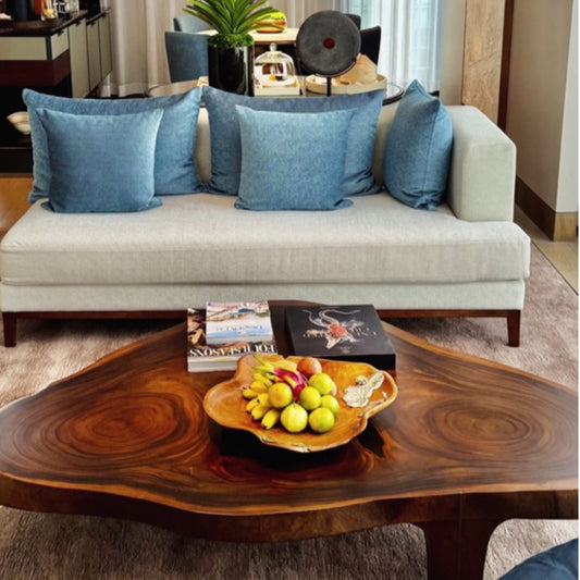 Teak Lotus Pond Bowl with Silver Lotus Flowers and Leaves
