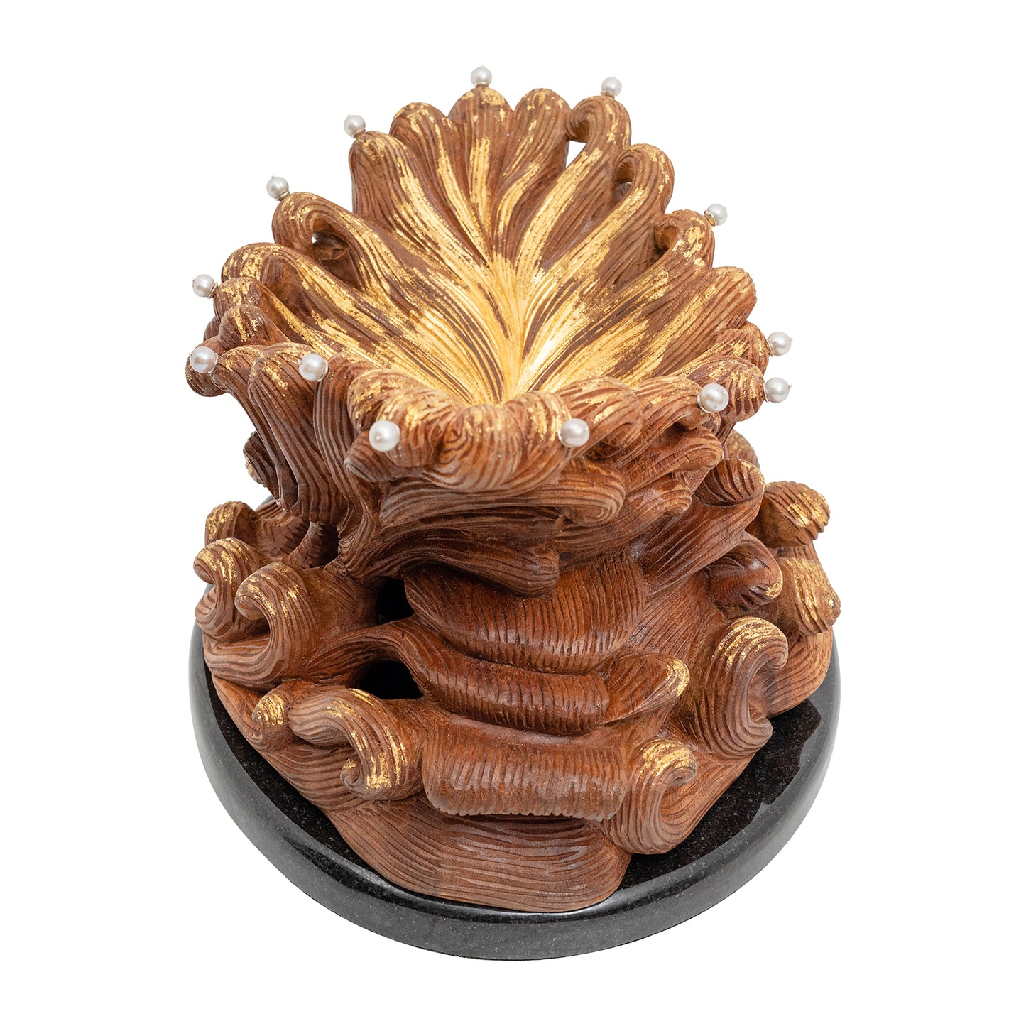 Mahogany Wave Bowl with Pearls and Gold leaf
