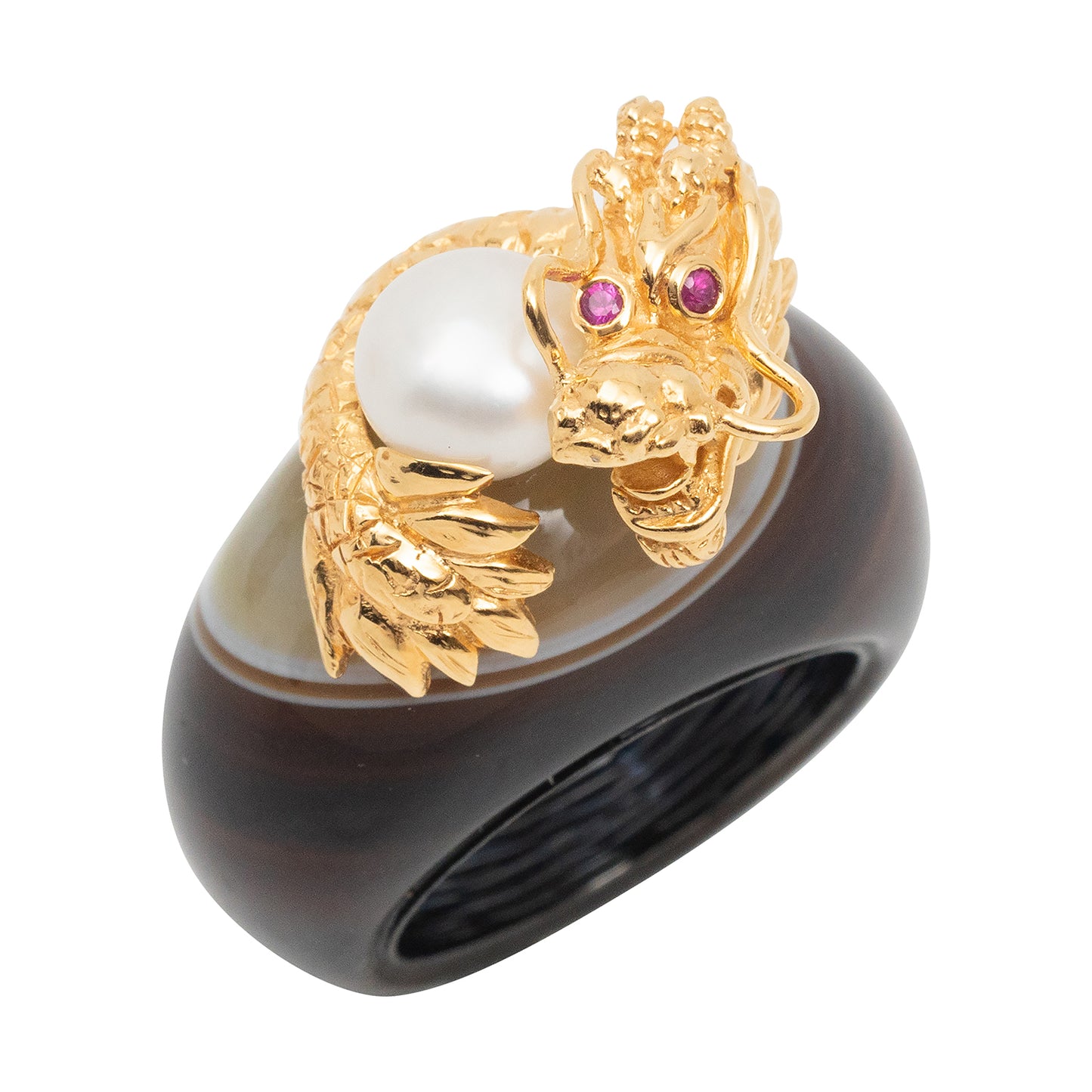 Golden Dragon and Agate Dome Ring