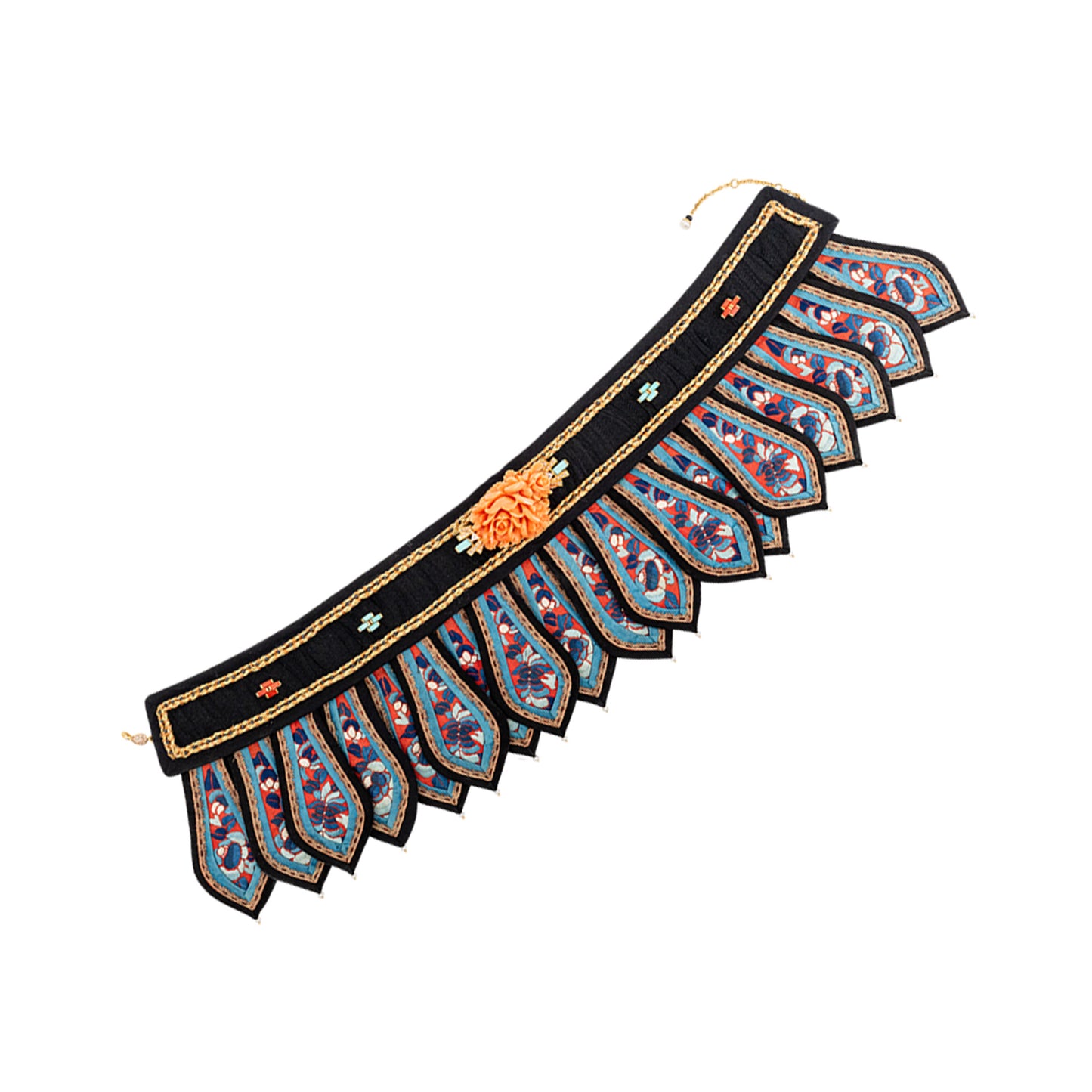 Antique Collar Necklace Diamond, Red Craved Stone,Pearl and Tourqouise