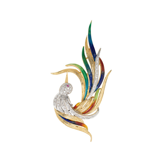 Vintage Diamond and Enamel Bird, Circa 1970s