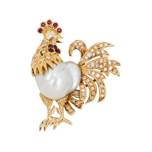Circa 1970s Vintage Cockerel Brooch Jewellery Installation