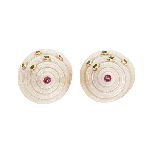 Shell Emerald and Ruby Earrings