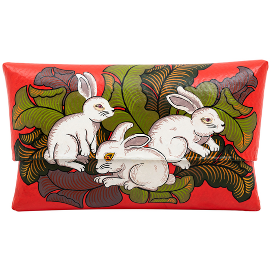 Hand Painted Rabbit Clutch with with Pink Tourmaline