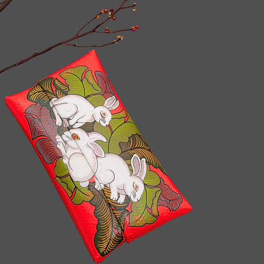Hand Painted Rabbit Clutch with with Pink Tourmaline