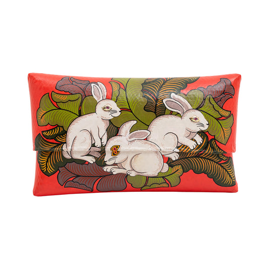 Hand Painted Rabbit Clutch with with Pink Tourmaline