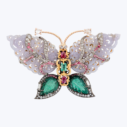 Fluttering Lavender Jade Butterfly Brooch