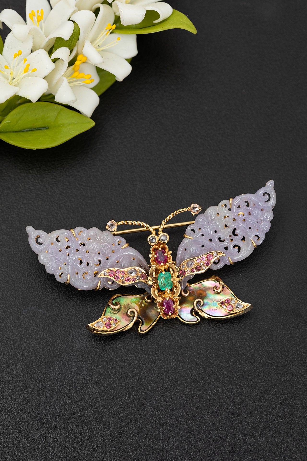 Fluttering Lavender Jade Wing Butterfly Brooch