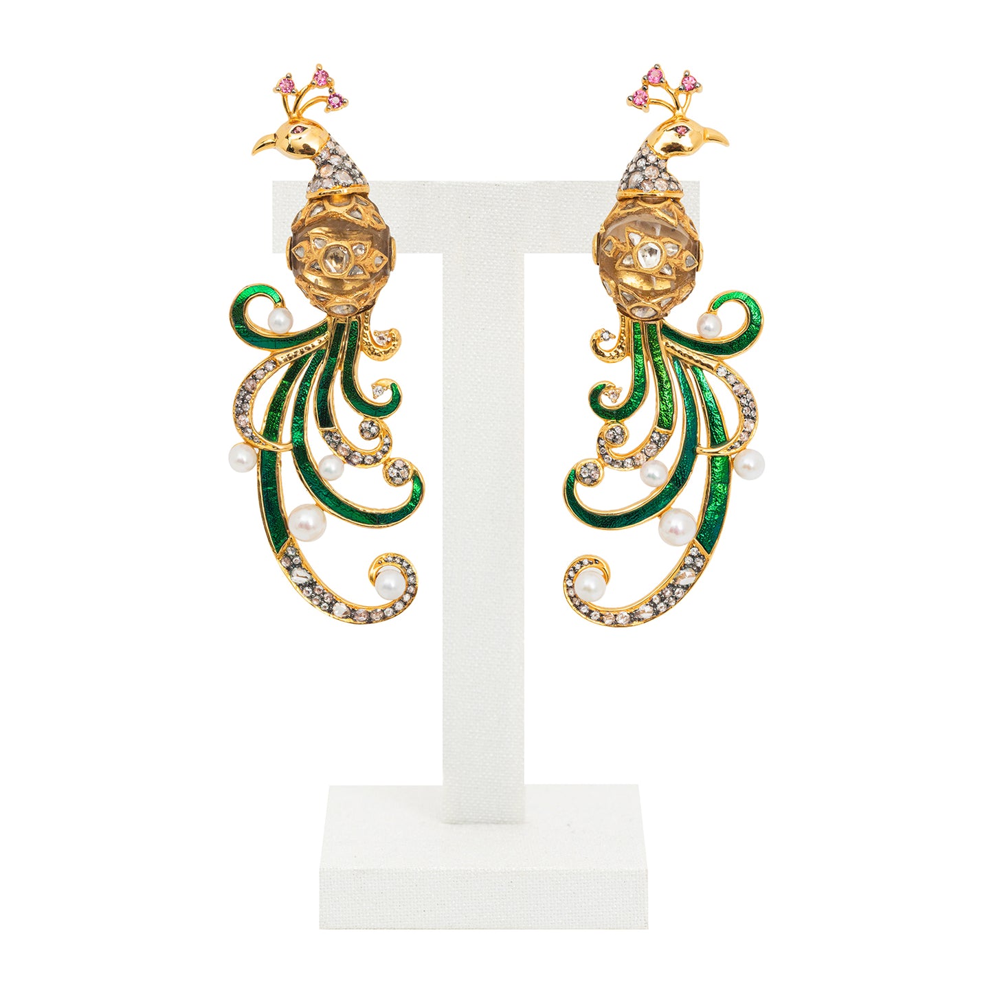 Peacock Earring with Kundan and Diamond