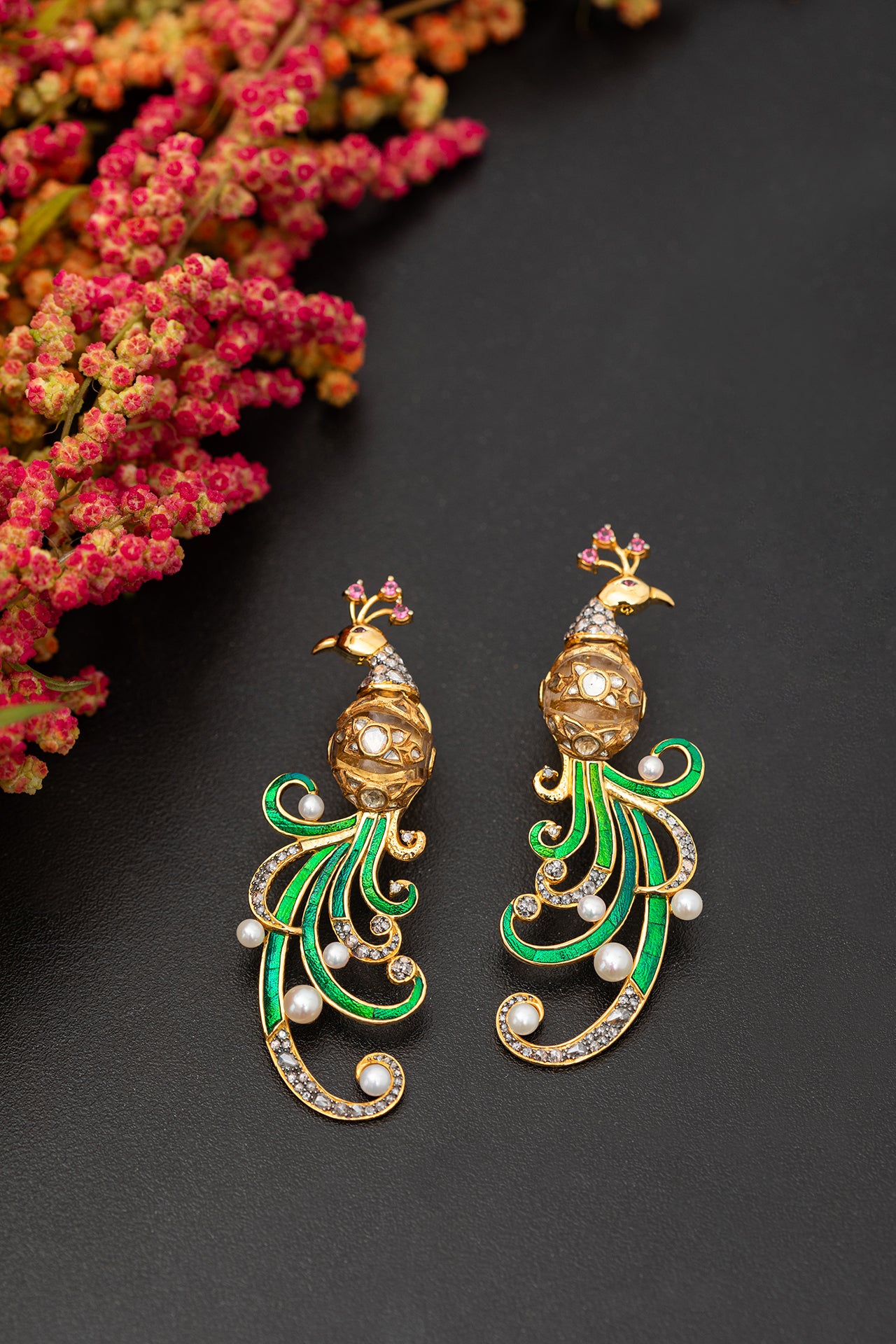 Peacock Earring with Kundan and Diamond
