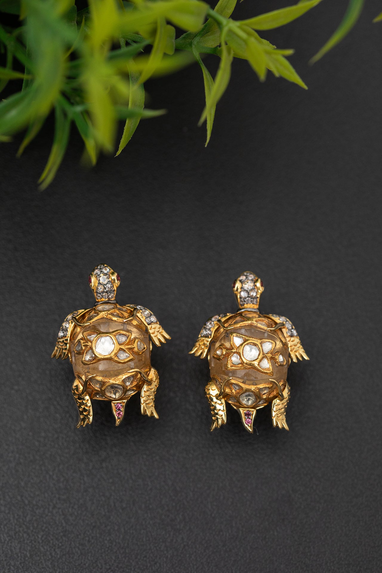 Diamond and Crystal Studded Sea Turtle Earrings