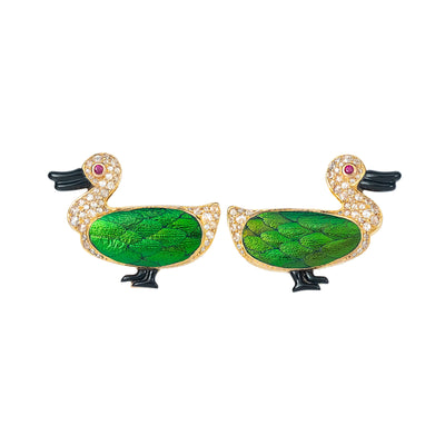 Duck Earrings with Scarab and Diamond