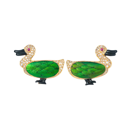 Duck Earrings with Scarab and Diamond