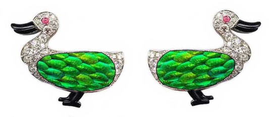 Waddling Duck Earrings with Scarab and Diamond