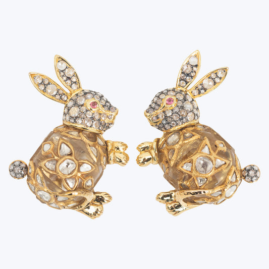 Rabbit Earrings with Kundan Set Diamonds