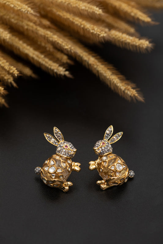 Rabbit Earrings with Kundan Set Diamonds