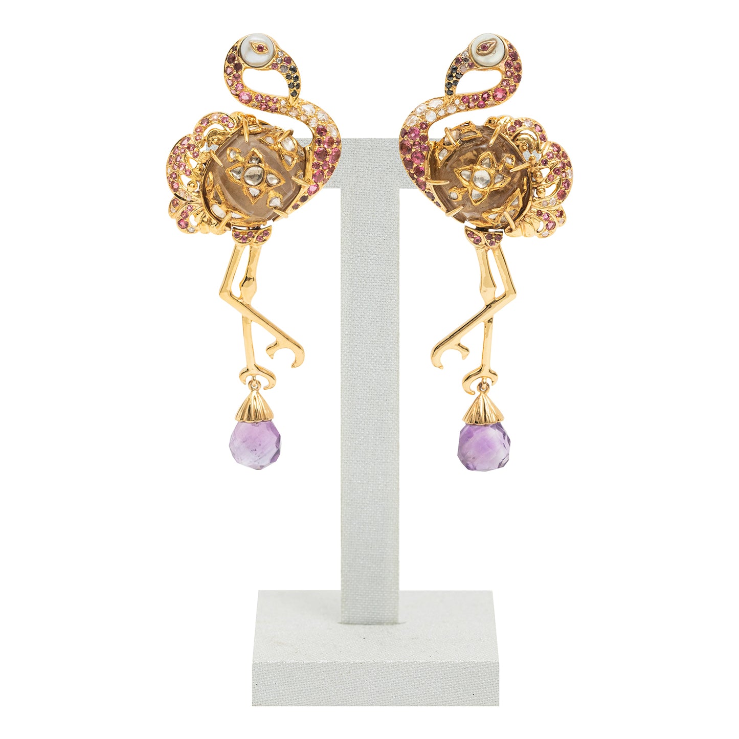 Flamboyant Flamingo Earrings with Amethyst and Diamond